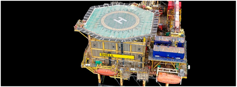 Figura 1. Imagen 3D de la plataforma de perforación Offshore de Shell en el mar del norte. Imagen cortesía de Terra Drone.