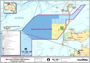 Ubicación del gasoducto desde Barossa hasta Darwin