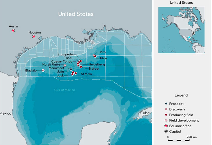 Ubicación de activos de Equinor en el Golfo de México de EE. UU.