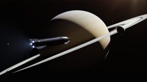 Ilustración que muestra a la Starship acercándose a Saturno