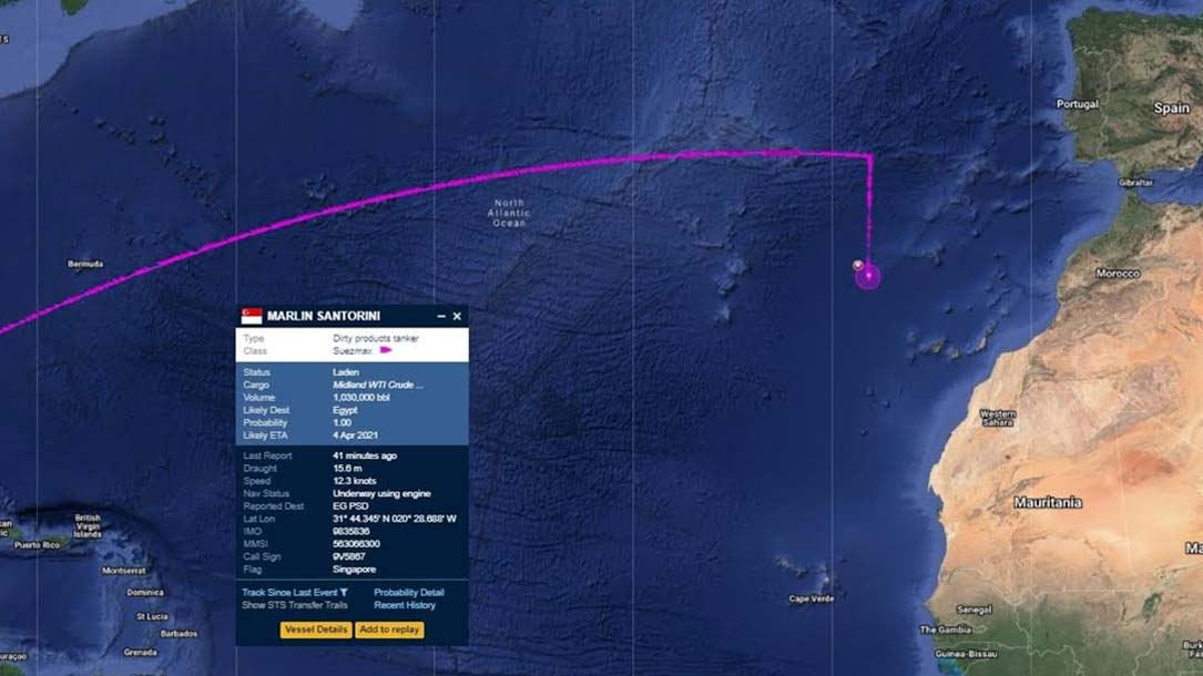 El Marlin Santorini también se desvió hacia el sur de África