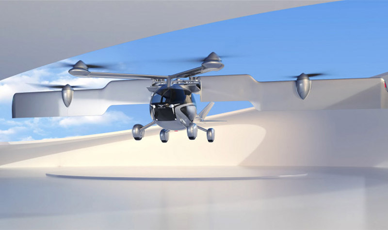 Demostración de como el coche volador ASKA desplegará sus alas y palas