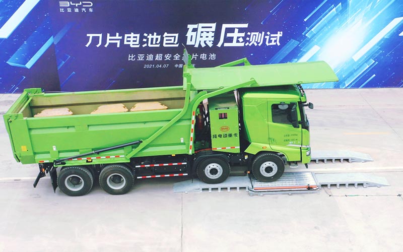 La batería Blade pasó con éxito una prueba de seguridad extrema en la que un camión pesado de 46 toneladas rodó por sobre su superficie.