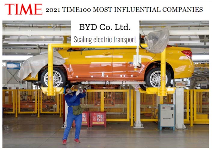 BYD en la lista de la Revista TIME de “Las 100 empresas más influyentes de 2021”. 