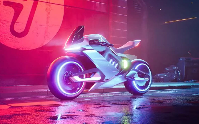 La rueda delantera parece flotar en el aire, gracias a un basculante delantero de una sola cara