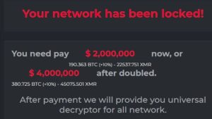 Figura 1. Ejemplo de un aviso de ransomware DarkSide que aparece en las pantallas de las computadoras de las víctimas &nbsp;