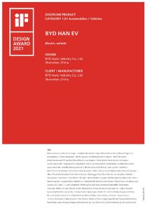 El BYD Han EV es galardonado con el iF Design Award 2021