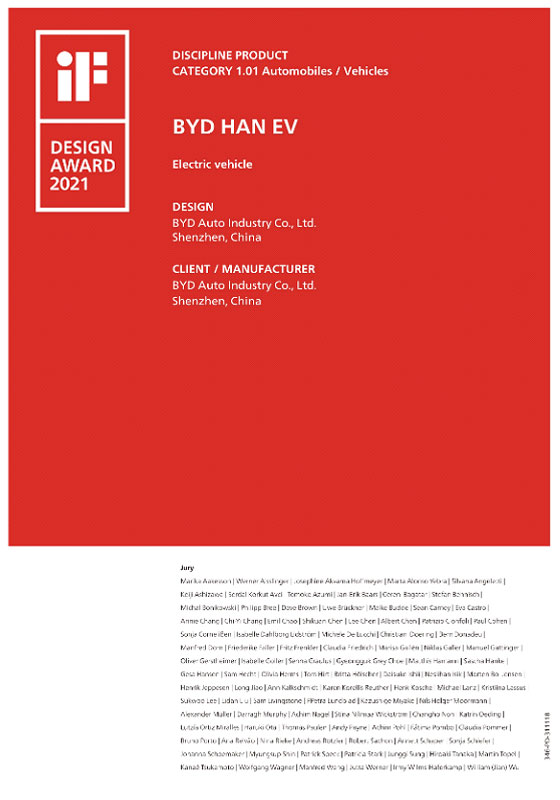 El BYD Han EV es galardonado con el iF Design Award 2021