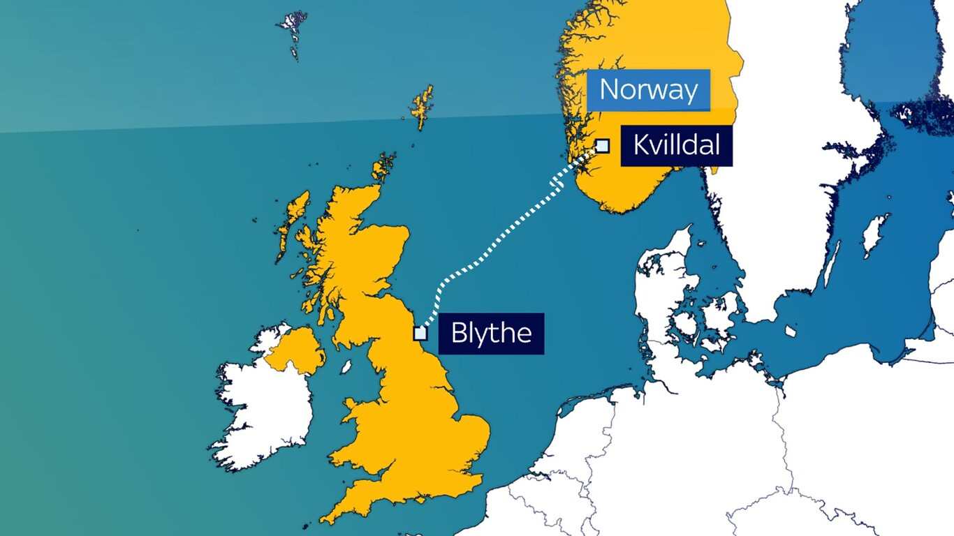 Figura 1.&nbsp;El recorrido del cable submarino entre Noruega y el Reino Unido