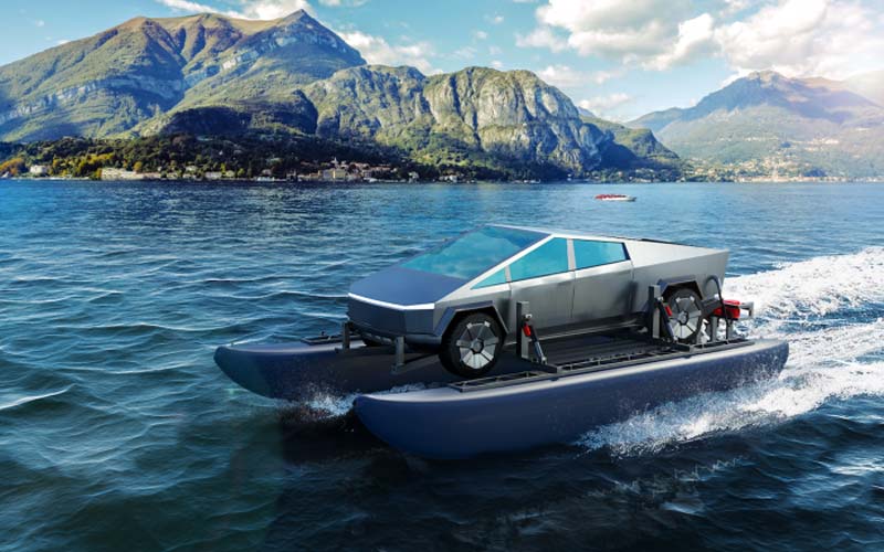 cybercat transforme su tesla cybertruck en un catamaran anfibio grafica 14318