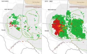 Figura 1. Crecimiento de la producción en la Cuenca del Pérmico del año 2010 a 2021